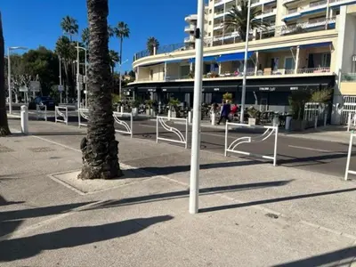 a palm tree in a parking lot next to a building at Fantastic located studio in Cannes