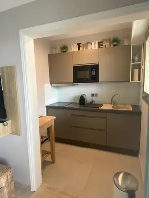 a kitchen with a sink and a microwave at Luxury studio in Cannes
