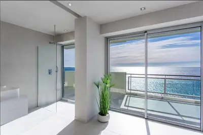 a bathroom with a view of the ocean at Incroyable 4P Vue Mer Panoramique in Cannes