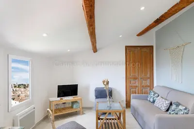 a living room with a couch and a tv at Bronze in Cannes