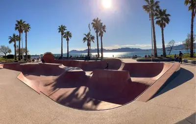 a skate park with a skateboard ramp in front of the beach at 1 Bedroom Gorgeous Apartment In Cannes in Cannes