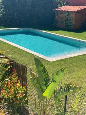 a swimming pool in a yard with a plant at Cannes 2 pieces de 49 m2 ,piscine. Jardin privatif in Cannes