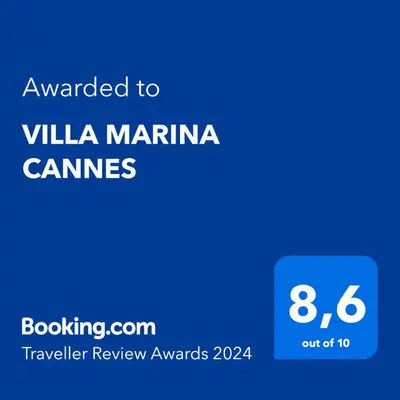 a screenshot of a cell phone with the text awarded to villa marina games at VILLA MARINA CANNES in Cannes