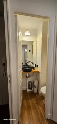 a bathroom with a sink and a toilet at Villa Francia, Cannes,minimum 5 nuits de sejour in Cannes
