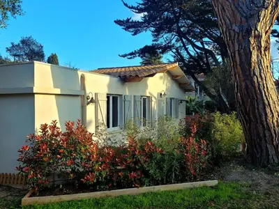 a white house with a tree and some flowers at CANNES - PETIT JUAS, CHARMANTE VILLA AU CALME, TOUT CONFORT in Cannes