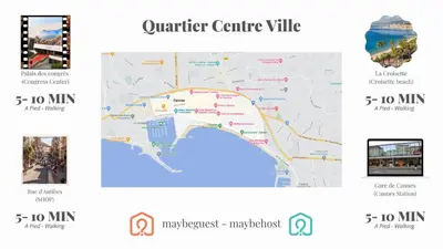 a map of the quarter centre ville and a map of the quarter centre village at C075-Old Town Cannes - Duplex Apartment in Cannes