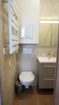 a small bathroom with a toilet and a sink at Proche Carlton & Croisette, Appartement 101 - Palmazur Vacances in Cannes