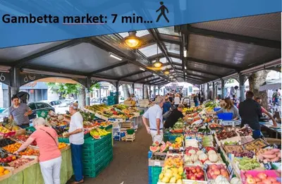 a farmers market with people buying fruits and vegetables at Cannes centre, super cosy apartment near everything in Cannes