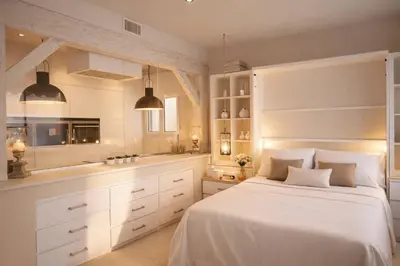 a bedroom with a bed and a couch at 