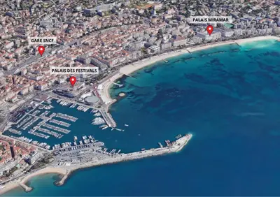a map of a city with red points on it at Croisette Beach & Palace in Cannes