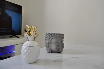 two vases sitting on a table next to a tv at Bright and elegant renovated two rooms - Near Suquet in Cannes