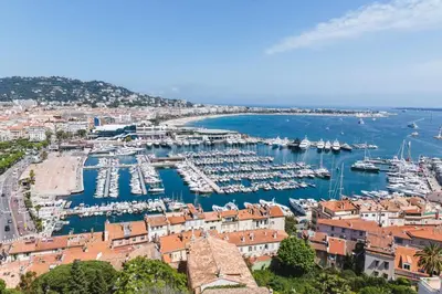 an aerial view of a harbor with boats in the water at Charming Studio ideal for Congresses and Holidays LIVE IN GAZAGNAIRE in Cannes