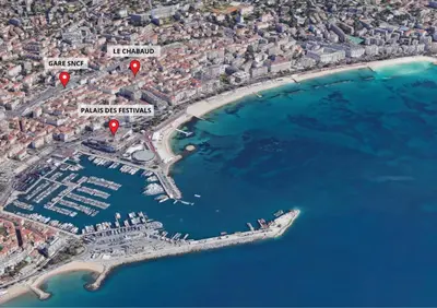a map of the island of palmas island with red dots at Le Chabaud - Cannes centre in Cannes