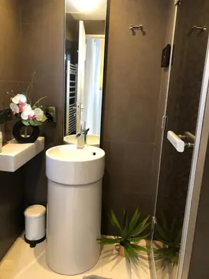 a bathroom with a toilet and a sink and a shower at Appartement montfleury, 2 terrasses, 2 chambres , 2 sdb , pkg privé piscine, 15 min walk to Croisette beach and Palais des festivals in Cannes