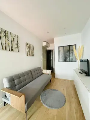 a living room with a couch and a tv at F1 neuf TURCKHEIM TUR102 in Cannes