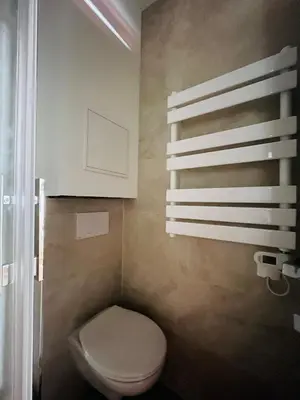 a bathroom with a white toilet in a room at F1 neuf TURCKHEIM TUR102 in Cannes