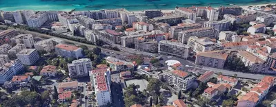an aerial view of a city with tall buildings at Charming 2 room , 52 m2, very spacious, bright and near sea Martinez hotel in Cannes