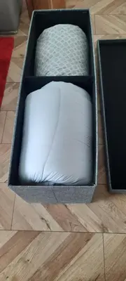 a box with a mattress on a wooden floor at Appartement Loft ATYPIQUE et ravissant de 60 m2 Nouveau in Cannes