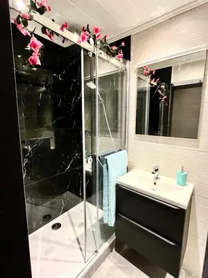 a bathroom with a shower and a sink at Luxury Dreams Balneo in Le Cannet