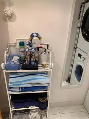 a towel rack in a laundry room with a washing machine at STUDIO classé 3 étoiles 10 mn Cannes in Le Cannet