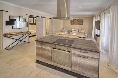 a kitchen with a sink and a counter top at IMMOGROOM- Apartment 70m2 - Renovated - Wifi - AC - Close to everything in Cannes