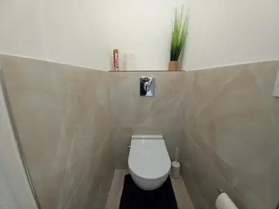 a bathroom with a toilet with a plant on the wall at Le Trident B in Cannes
