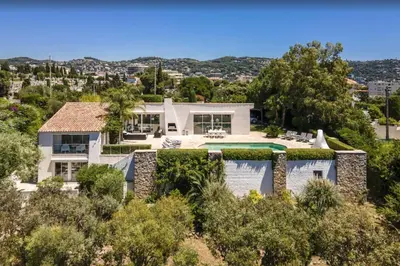 an aerial view of a house with a swimming pool at FRGK Contemporary Luxury Villa Panoramic Sea View, Pool & Ultra-Fast Wi-Fi in Cannes