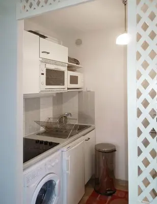 a kitchen with a washing machine and a microwave at VILLAS DES LYS in Cannes
