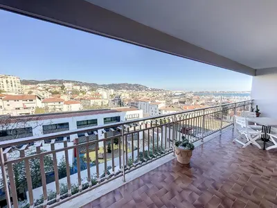 a balcony with a view of a city at SUQ3 - Très beau 2 pièces avec terrasse in Cannes
