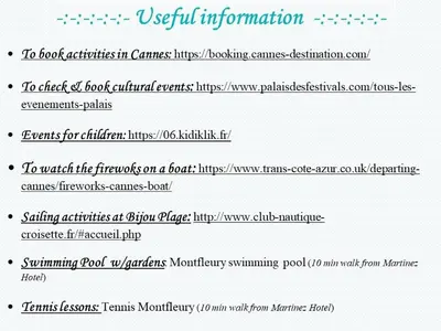 a screenshot of a page of a document at Marriott area superb 1 bedroom in Cannes