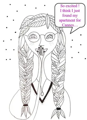 a drawing of a woman with long hair and glasses at Marriott area superb 1 bedroom in Cannes