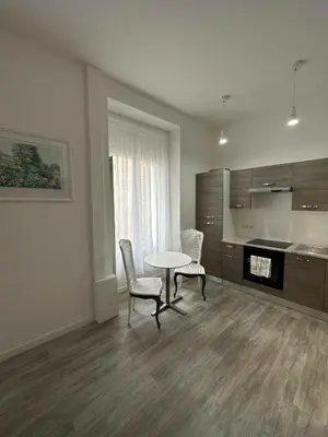 a living room with a table and chairs and a kitchen at Cannes Studio situé dans la résidence Gallia Historique in Cannes