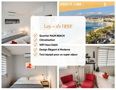 a bedroom with a large bed with a red blanket at FRGK FR - Surcouf 'PALM BEACH ' in Cannes