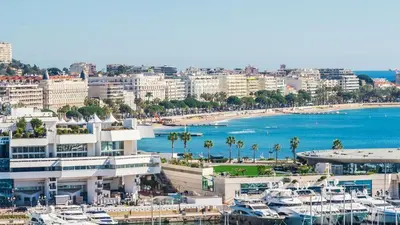 a view of a harbor with boats in the water at Studio à 5 minutes à pied des plages et de la croisette in Cannes