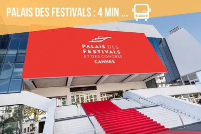 a building with a red sign on it with red stairs at Les DUNES 3 BEDS CROISETTE BEACHES Sea VIEW in Cannes