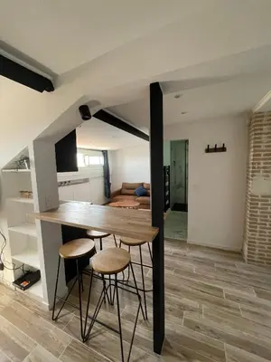 a living room with a couch and a table at Villa Corbelle - Grand Studio in Cannes