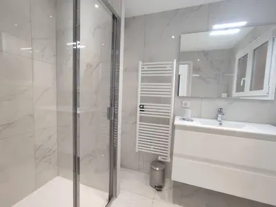 a bathroom with a shower and a sink at Le Madrigal by Halldis in Cannes