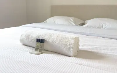 two white beds with towels on top of them at Le Selvosa by Winsome Destination in Cannes