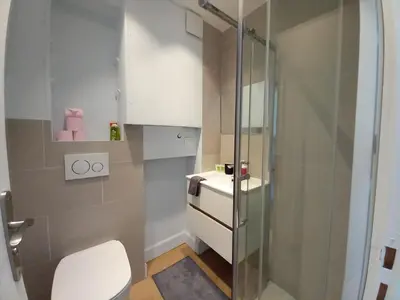 a bathroom with a toilet and a shower at Chenonceau in Cannes