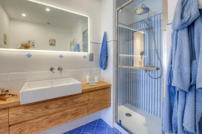 a bathroom with a sink and a shower at Palais Miramar in Cannes