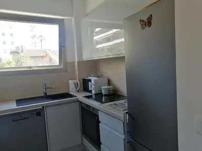 a small kitchen with a sink and a window at Résidence Côte d'Azur Cannes in Cannes