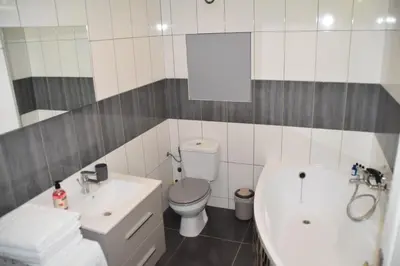 a bathroom with a sink and a toilet and a tub at Grand studio-Mezzanine-Centre Cannes in Cannes