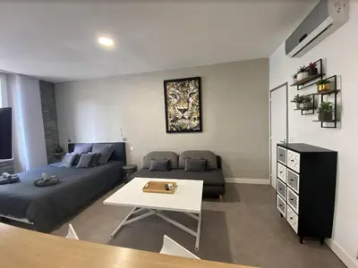 a living room with a bed and a couch at PACA Properties 41H2 - Studio cosy in Cannes