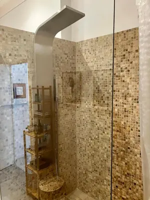 a bathroom with a shower with a glass door at Cannes Sweet Cannes in Cannes