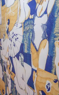 a painting of people in the water on a wall at Luxueux 3p. Art Deco + Parking in Cannes