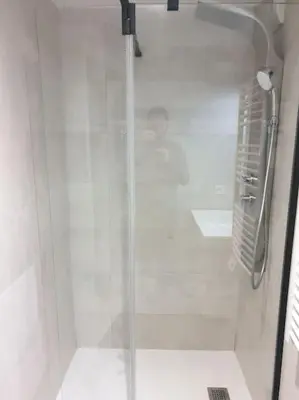 a shower with a glass door in a bathroom at Horizon Bay - Pool - Fitness Room - Terrace in Cannes
